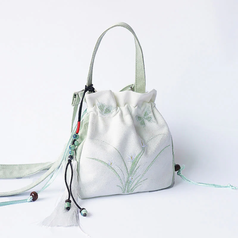 Borsa a tracolla in tela con fiori ricamati a mano con Buddha Stones - Image 15