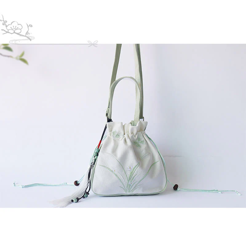 Borsa a tracolla in tela con fiori ricamati a mano con Buddha Stones - Image 18