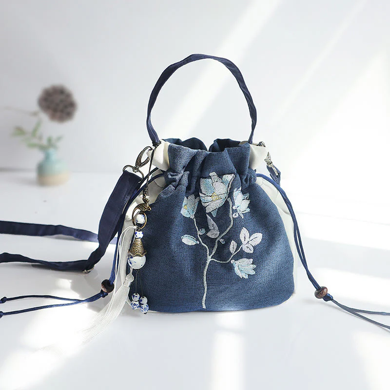 Borsa a tracolla in tela con fiori ricamati a mano con Buddha Stones - Image 21