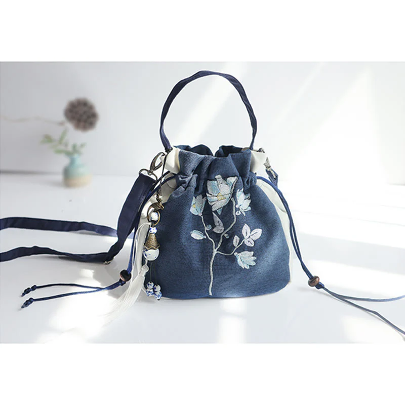 Borsa a tracolla in tela con fiori ricamati a mano con Buddha Stones - Image 23