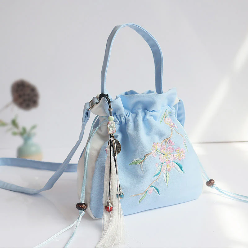 Borsa a tracolla in tela con fiori ricamati a mano con Buddha Stones - Image 32