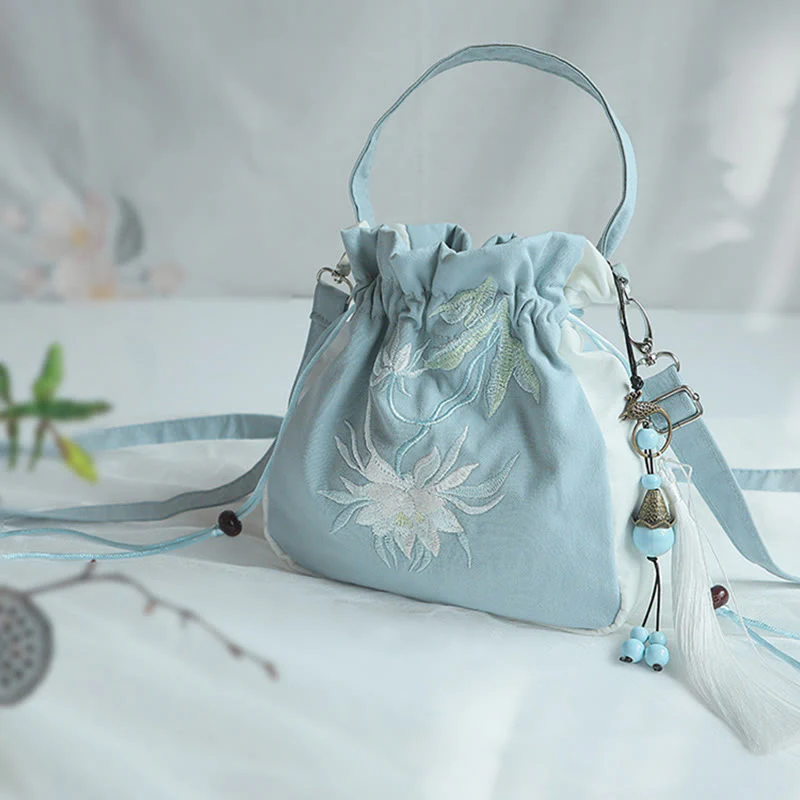 Borsa a tracolla in tela con fiori ricamati a mano con Buddha Stones - Image 46