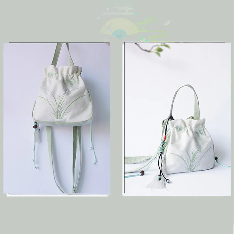 Borsa a tracolla in tela con fiori ricamati a mano con Buddha Stones - Image 7