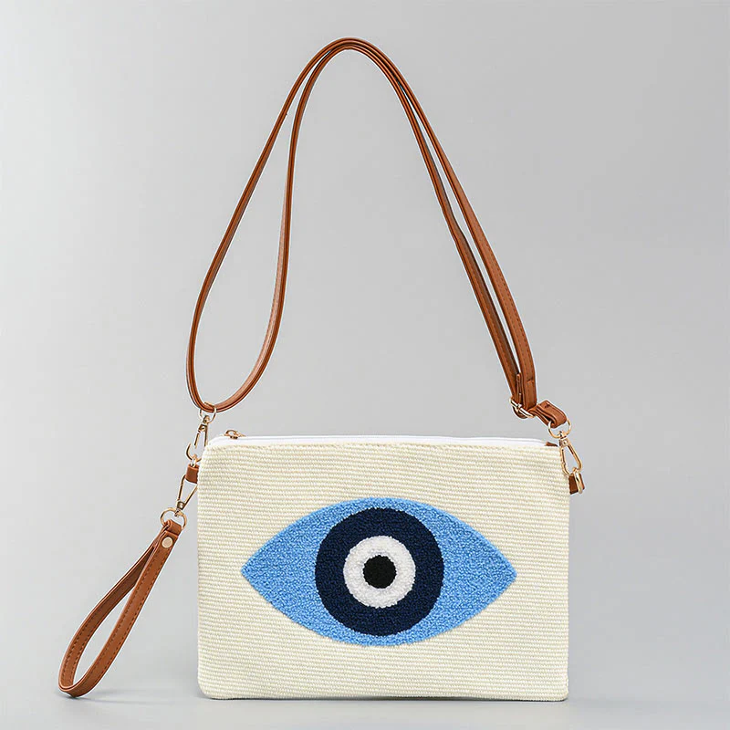 Borsa a tracolla in tela con foglia di Hamsa, con Buddha Stones e occhio maligno