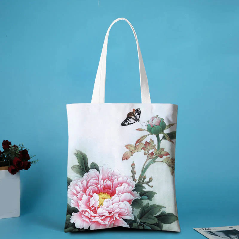 Borsa a tracolla in tela con motivo peonia Buddha Stones