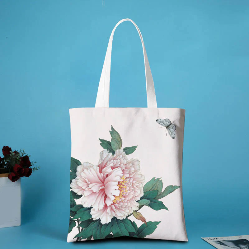 Borsa a tracolla in tela con motivo peonia Buddha Stones - Image 3