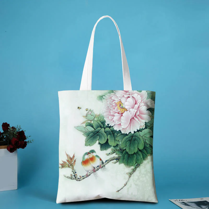 Borsa a tracolla in tela con motivo peonia Buddha Stones - Image 4