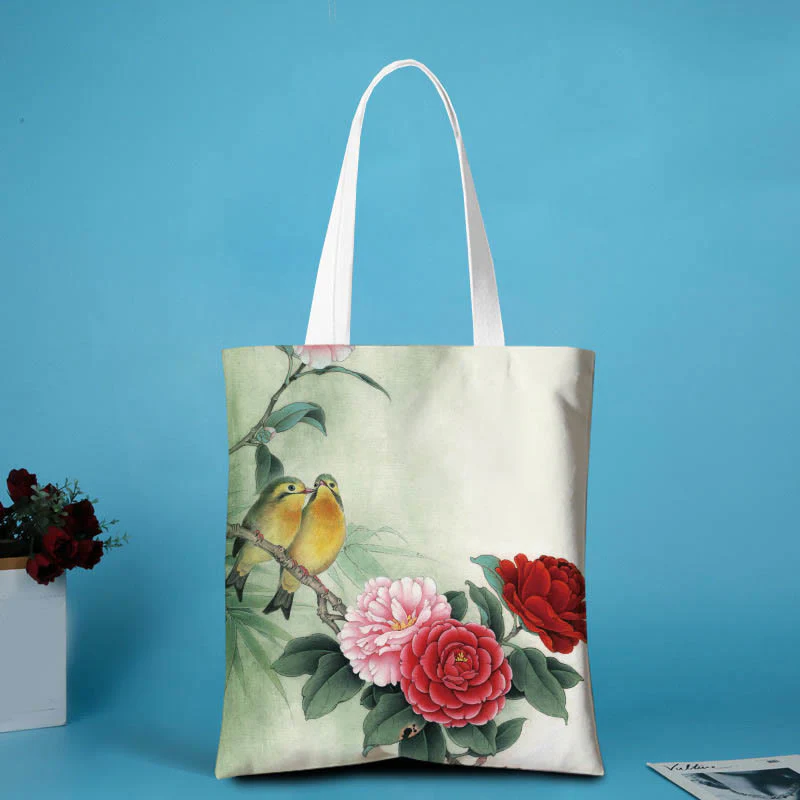 Borsa a tracolla in tela con motivo peonia Buddha Stones - Image 6
