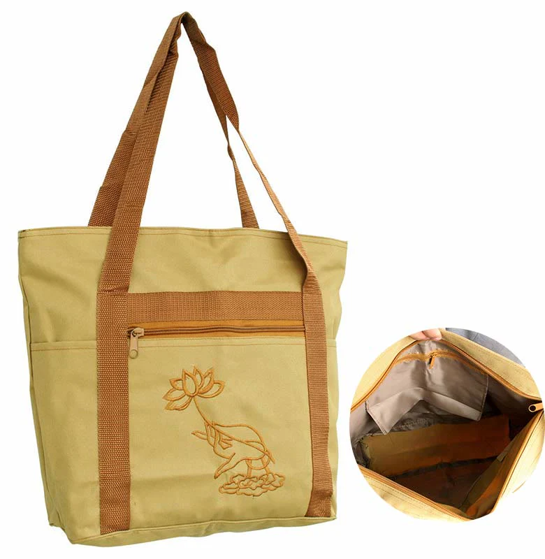 Borsa a tracolla in tela con motivo ricamato di loto per la pratica della mente spirituale - Image 2
