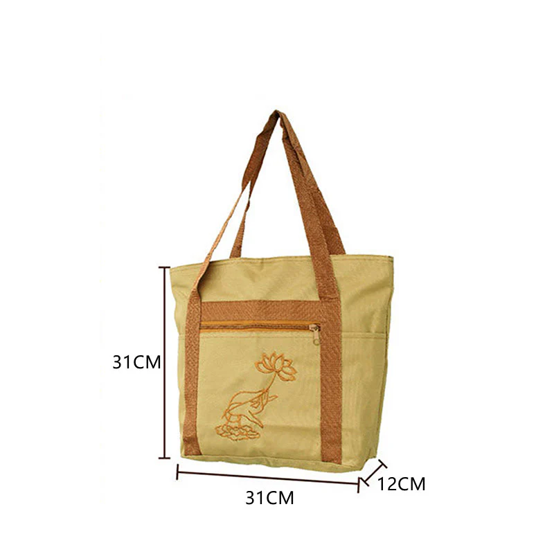 Borsa a tracolla in tela con motivo ricamato di loto per la pratica della mente spirituale - Image 7