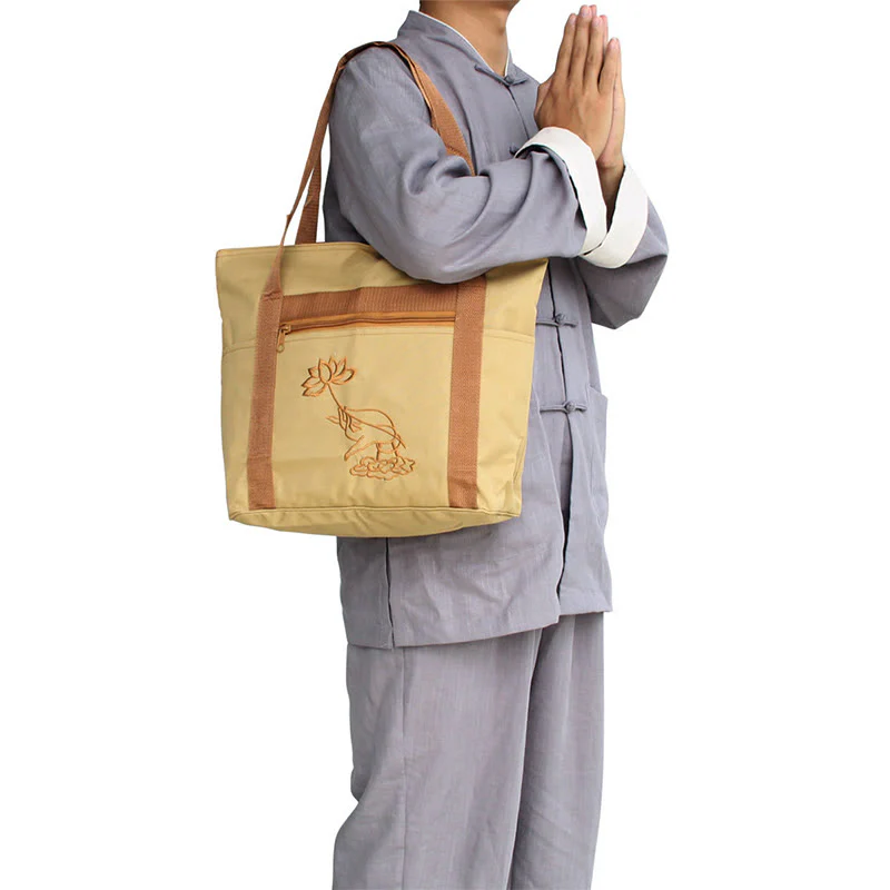 Borsa a tracolla in tela con motivo ricamato di loto per la pratica della mente spirituale - Image 8