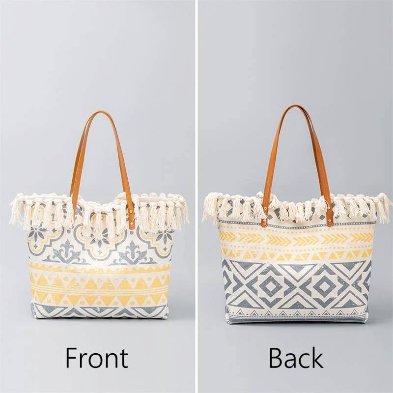 Borsa a tracolla in tela con stampa geometrica Boho di grande capacità e Buddha Stones - Image 10