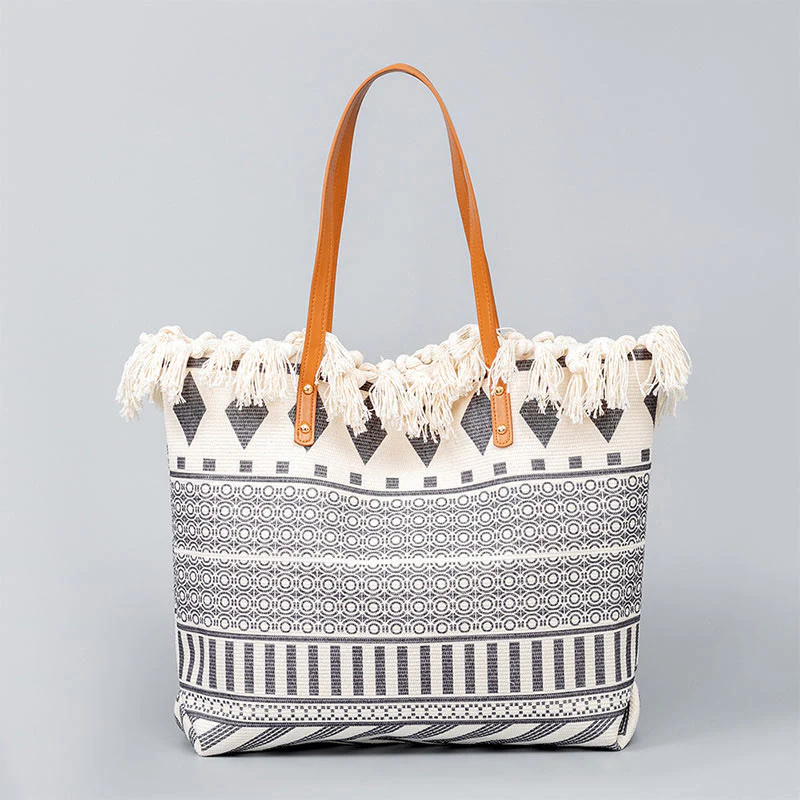 Borsa a tracolla in tela con stampa geometrica Boho di grande capacità e Buddha Stones - Image 12