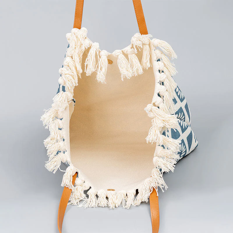 Borsa a tracolla in tela con stampa geometrica Boho di grande capacità e Buddha Stones - Image 2