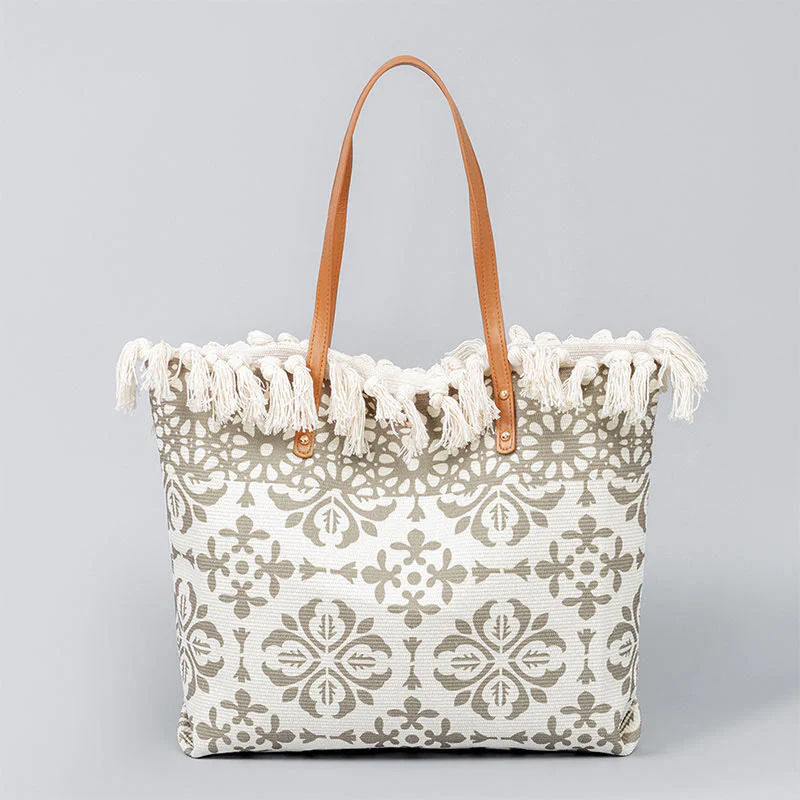 Borsa a tracolla in tela con stampa geometrica Boho di grande capacità e Buddha Stones - Image 8