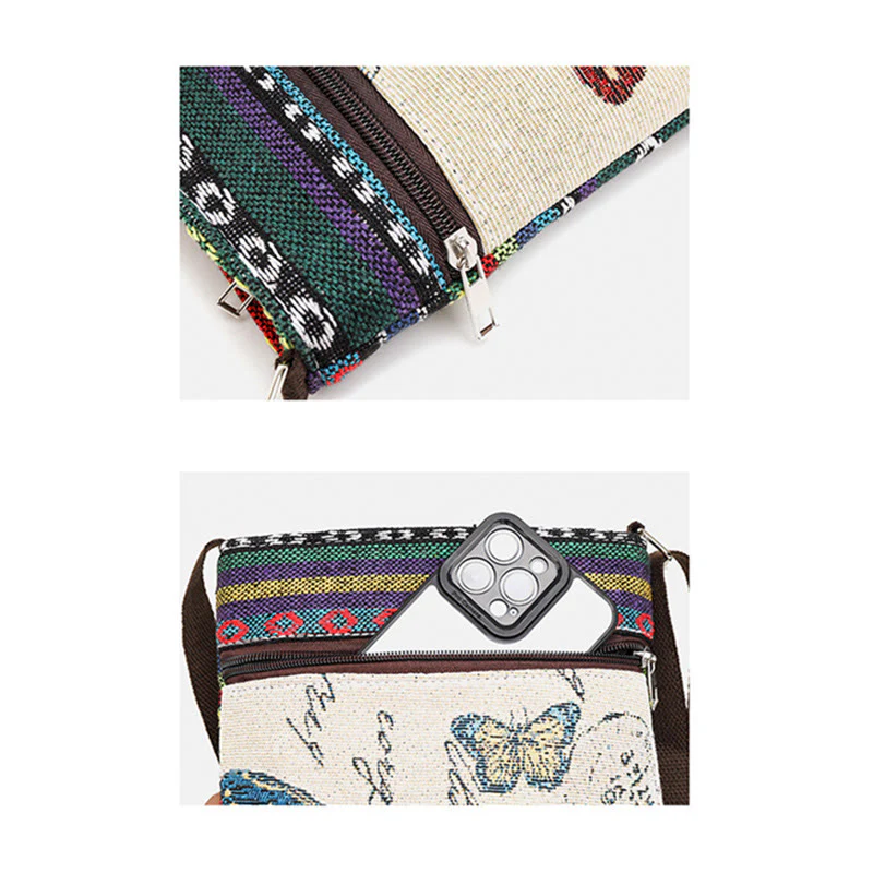 Borsa a tracolla in tela ricamata con elefante e farfalla, motivo Buddha Stones - Image 19
