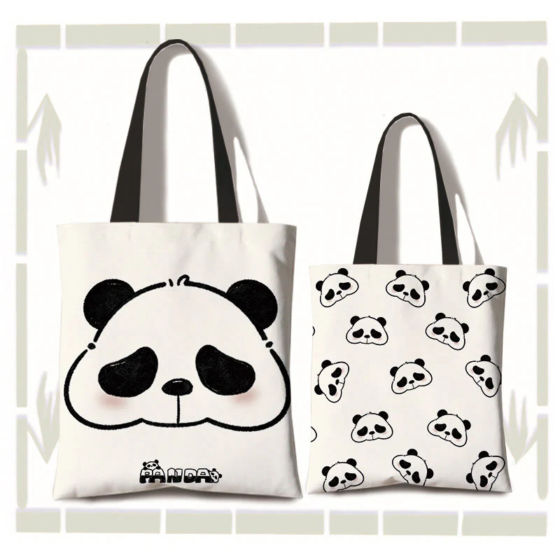 Borsa a tracolla per la spesa con panda carino in tela fatta a mano, grande capacità , Buddha Stones