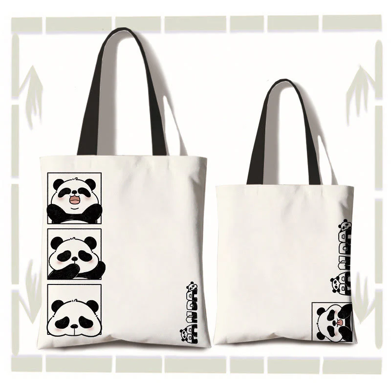 Borsa a tracolla per la spesa con panda carino in tela fatta a mano, grande capacità , Buddha Stones - Image 2