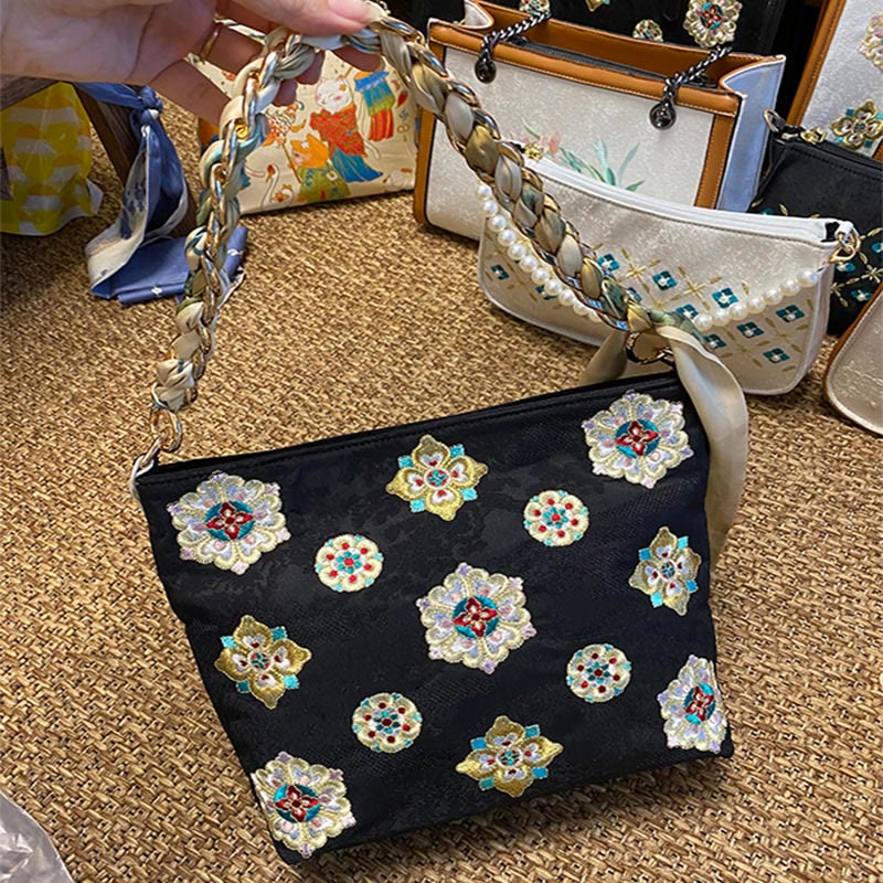 Borsa a tracolla per lo shopping in raso con ricamo Buddha Stones Su Journey - Image 15
