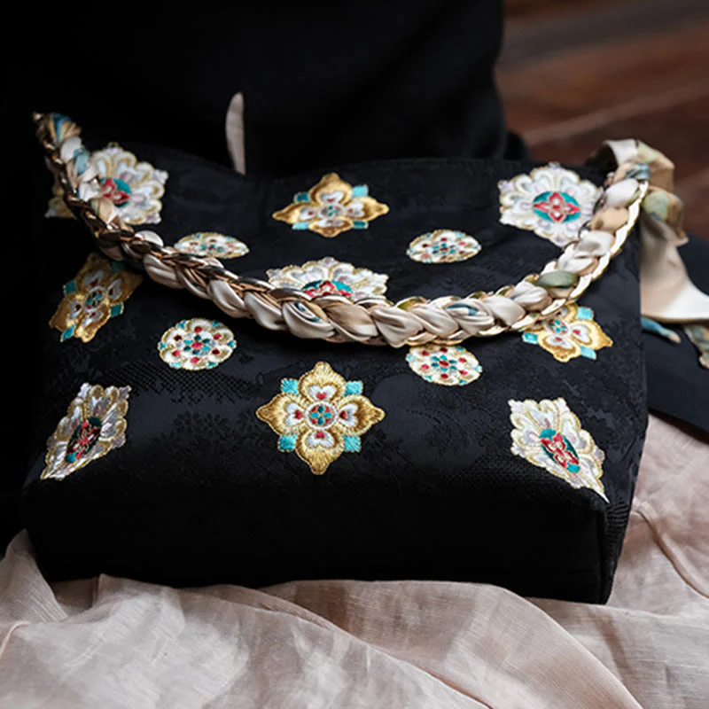 Borsa a tracolla per lo shopping in raso con ricamo Buddha Stones Su Journey - Image 17