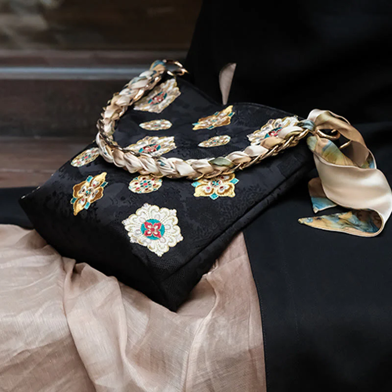 Borsa a tracolla per lo shopping in raso con ricamo Buddha Stones Su Journey - Image 18