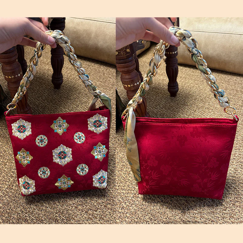 Borsa a tracolla per lo shopping in raso con ricamo Buddha Stones Su Journey - Image 19