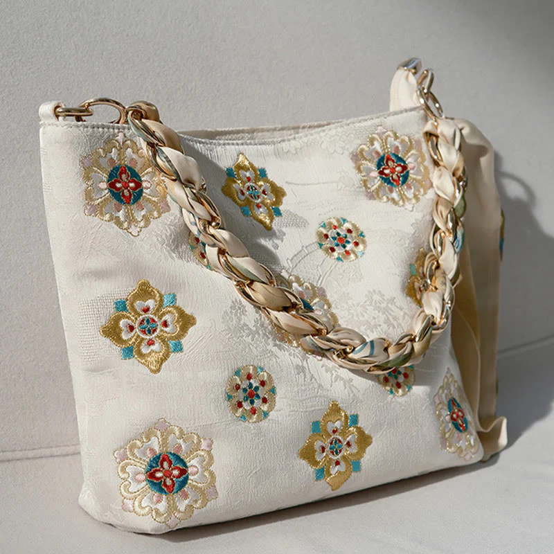 Borsa a tracolla per lo shopping in raso con ricamo Buddha Stones Su Journey - Image 20
