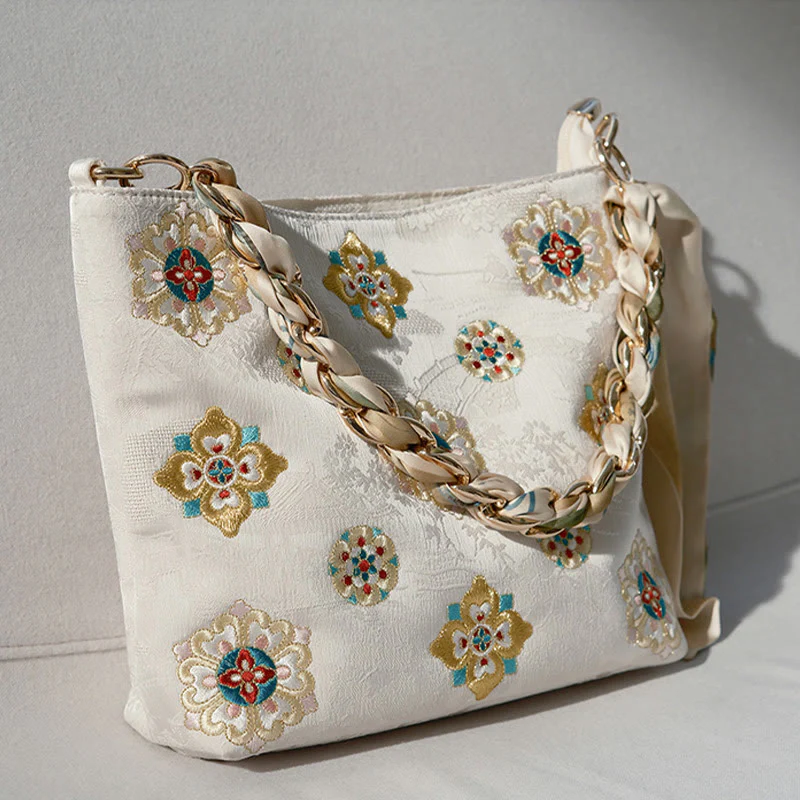 Borsa a tracolla per lo shopping in raso con ricamo Buddha Stones Su Journey - Image 23