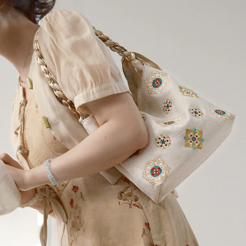 Borsa a tracolla per lo shopping in raso con ricamo Buddha Stones Su Journey - Image 25
