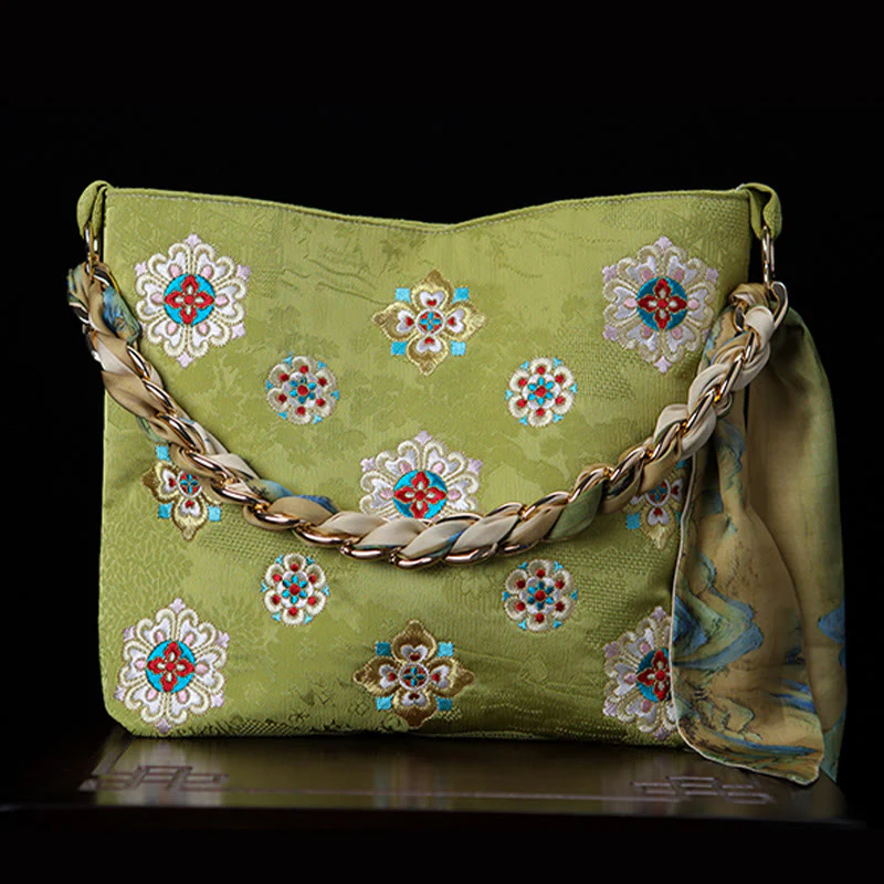 Borsa a tracolla per lo shopping in raso con ricamo Buddha Stones Su Journey - Image 6