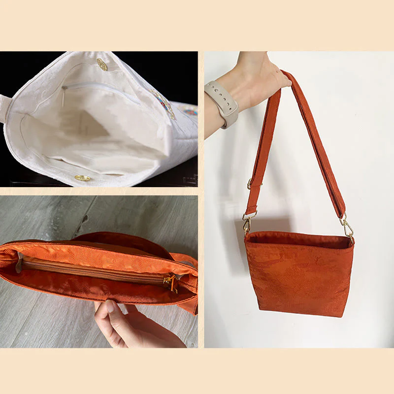 Borsa a tracolla per lo shopping in raso con ricamo Buddha Stones Su Journey - Image 8