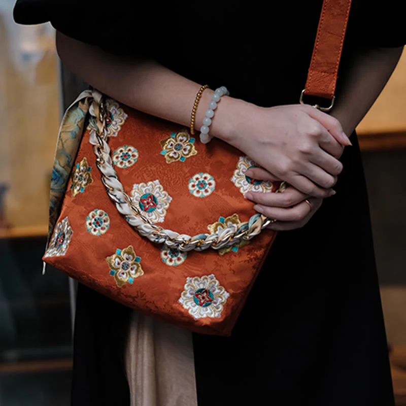 Borsa a tracolla per lo shopping in raso con ricamo Buddha Stones Su Journey - Image 9