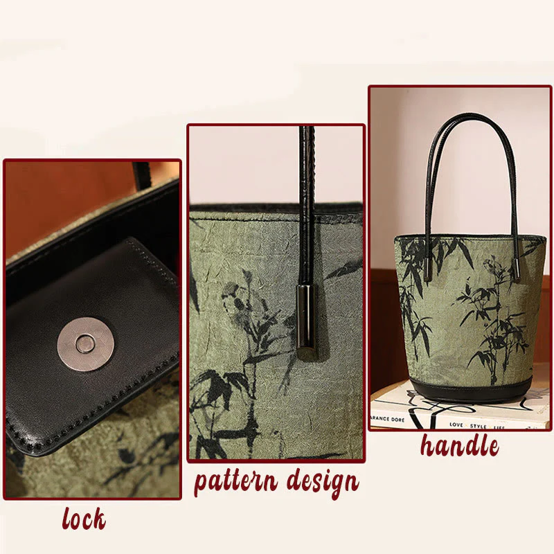Borsa a tracolla vintage con stampa di bambù verde Buddha Stones - Image 8
