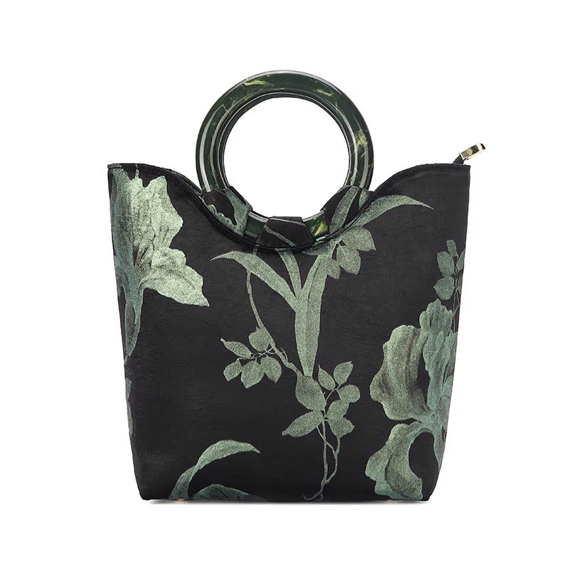 Borsa vintage con stampa Buddha Stones , orchidee nere e verdi - Image 4