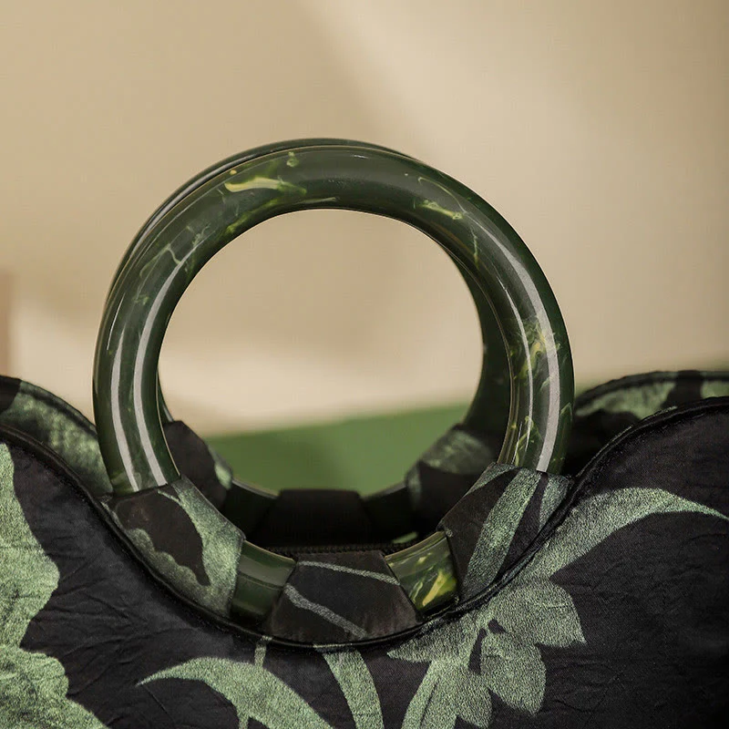 Borsa vintage con stampa Buddha Stones , orchidee nere e verdi - Image 5