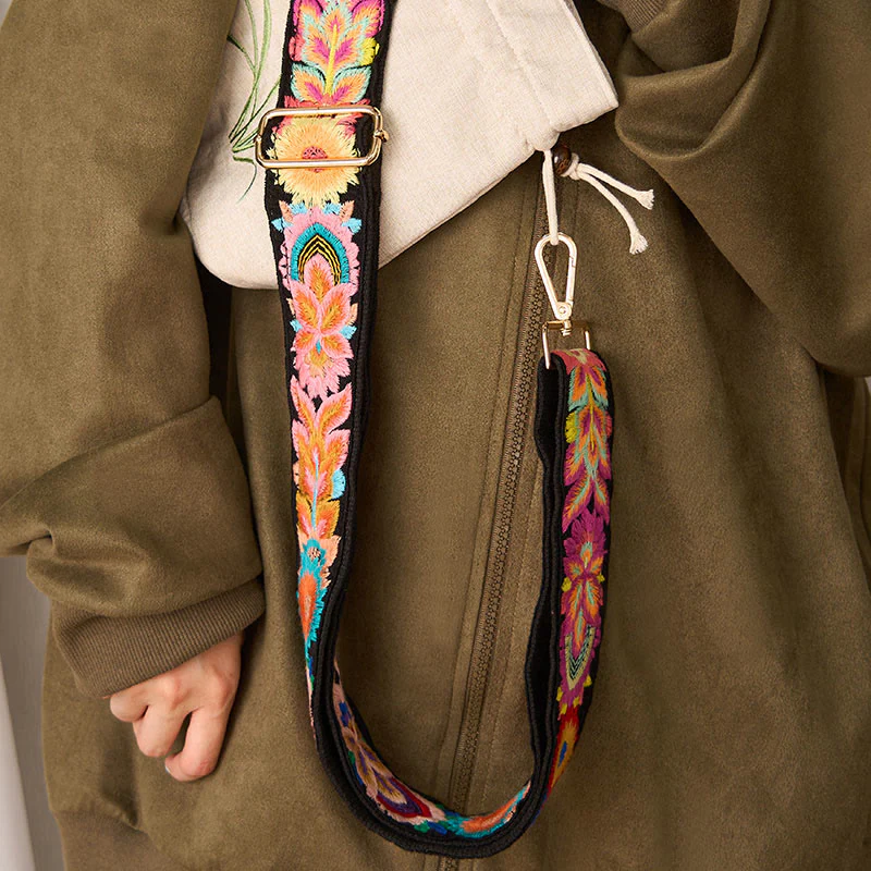 Borse a tracolla regolabili con ricami floreali multicolori Buddha Stones - Image 10