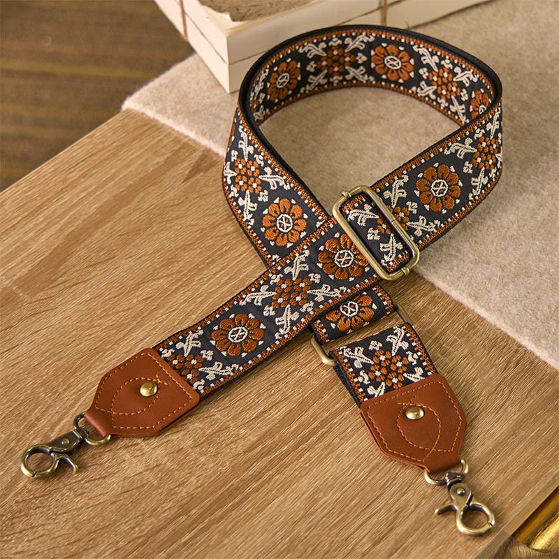 Borse a tracolla regolabili in jacquard con fiori marroni Buddha Stones - Image 3