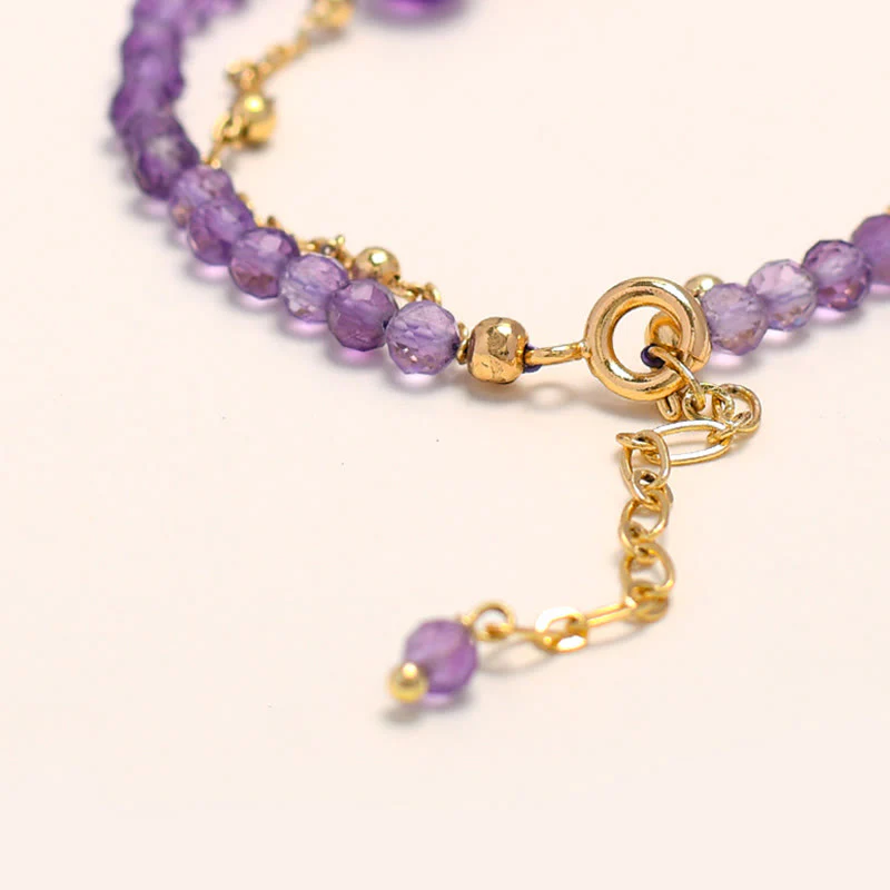 Bracciale a catena a doppio strato con cristalli di ametista placcati in oro 14K Buddha Stones - Image 4