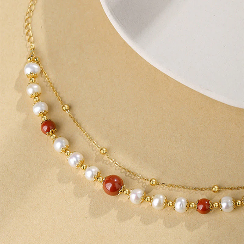 Bracciale a catena a doppio strato con perle di cinabro e argento sterling 925 Buddha Stones - Image 4