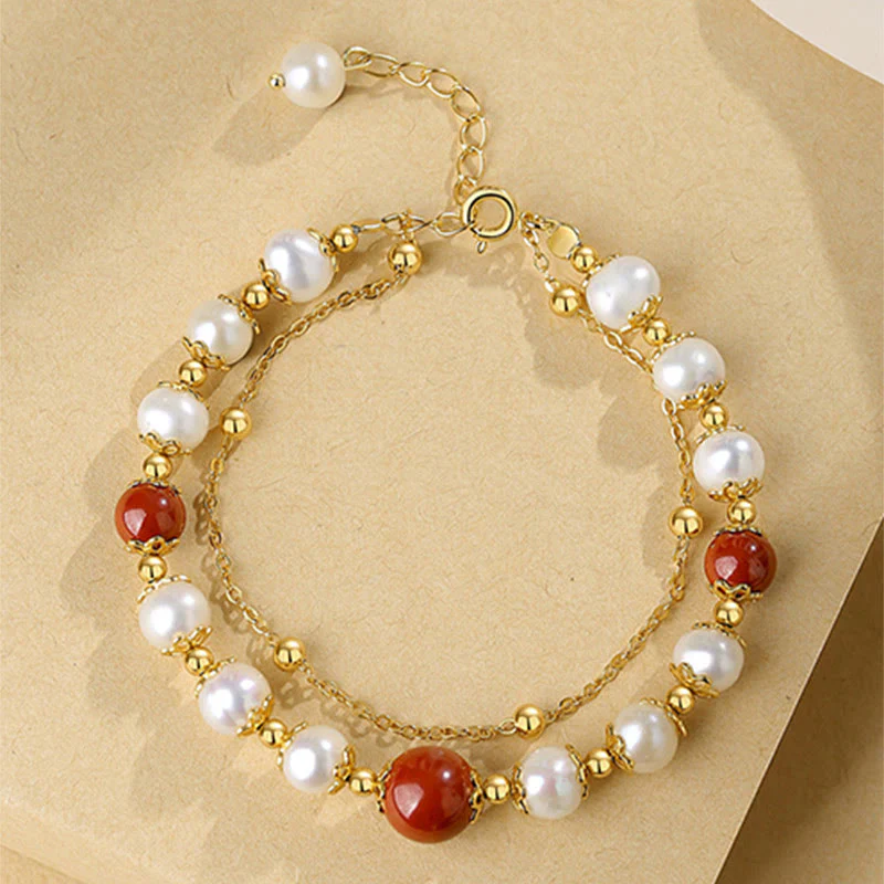 Bracciale a catena a doppio strato con perle di cinabro e argento sterling 925 Buddha Stones - Image 5