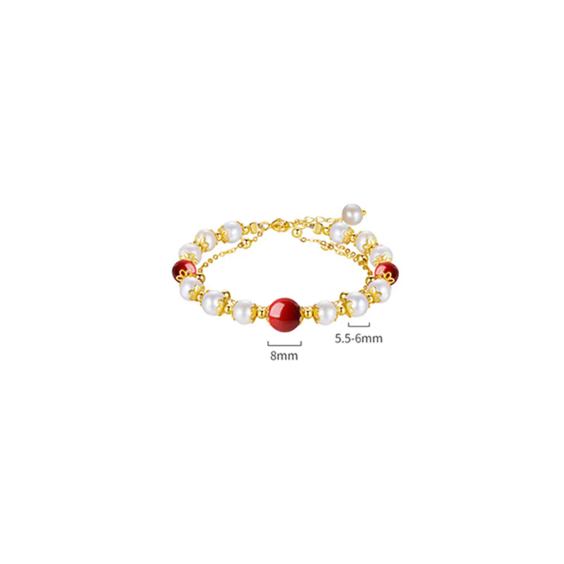Bracciale a catena a doppio strato con perle di cinabro e argento sterling 925 Buddha Stones - Image 9
