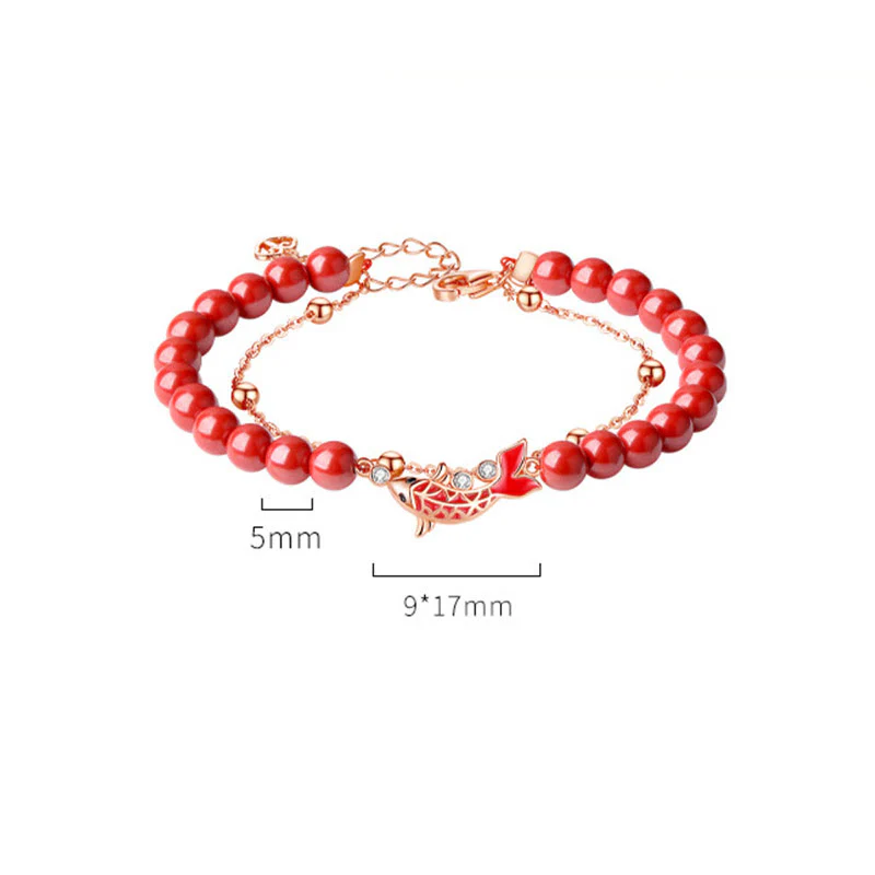 Bracciale a catena a doppio strato con zirconi e cinabro, in argento sterling 925, con pesce koi portafortuna, Buddha Stones - Image 15