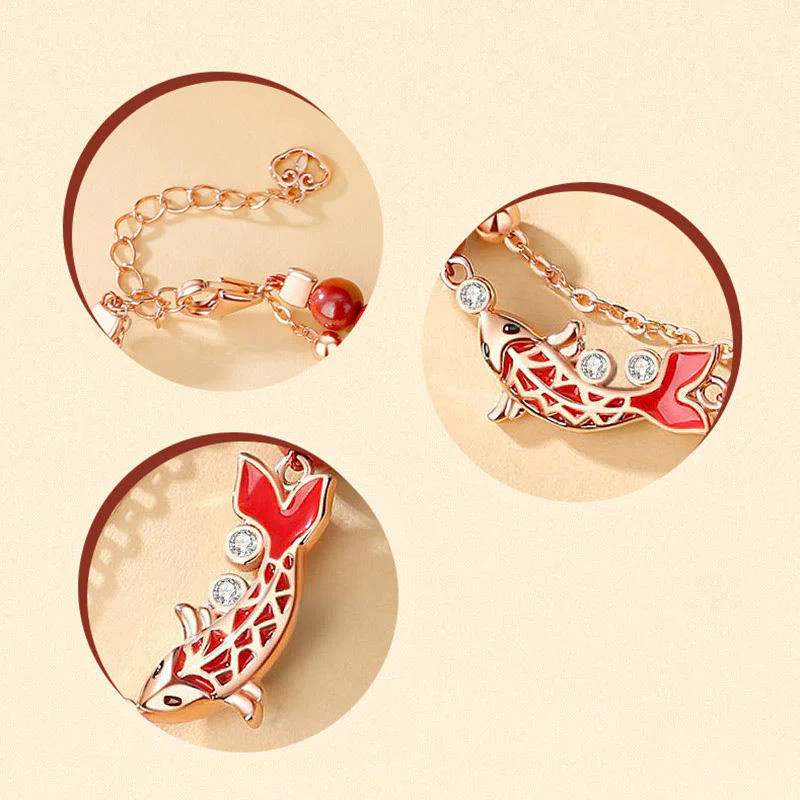 Bracciale a catena a doppio strato con zirconi e cinabro, in argento sterling 925, con pesce koi portafortuna, Buddha Stones - Image 8