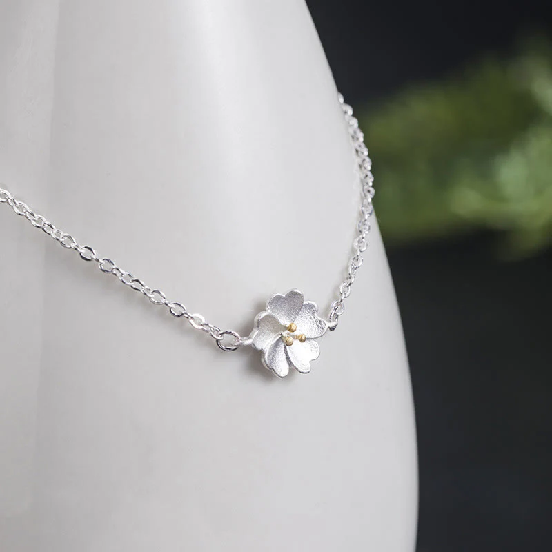 Bracciale a catena con benedizione dei fiori di ciliegio in argento sterling 925 Buddha Stones - Image 2