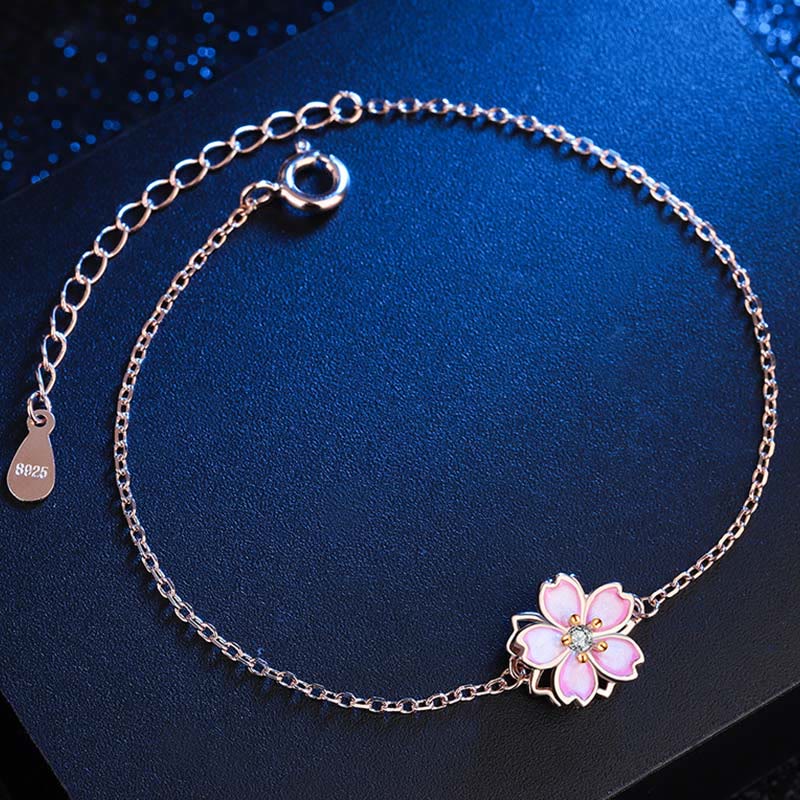 Bracciale a catena con benedizione in fiore di ciliegio in argento sterling 925 Buddha Stones, anello girevole - Image 3