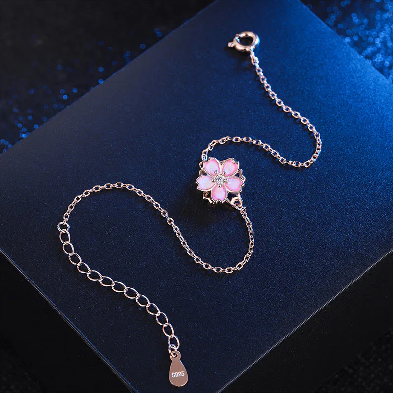 Bracciale a catena con benedizione in fiore di ciliegio in argento sterling 925 Buddha Stones, anello girevole - Image 4