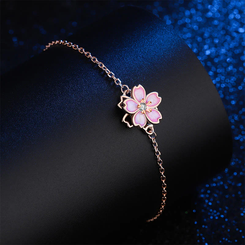 Bracciale a catena con benedizione in fiore di ciliegio in argento sterling 925 Buddha Stones, anello girevole - Image 5