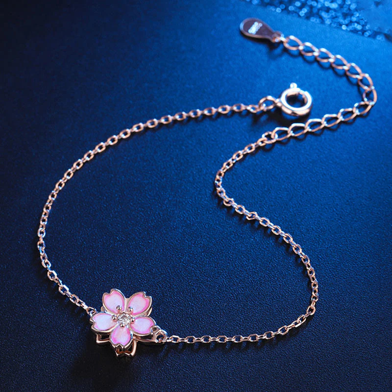 Bracciale a catena con benedizione in fiore di ciliegio in argento sterling 925 Buddha Stones, anello girevole - Image 6