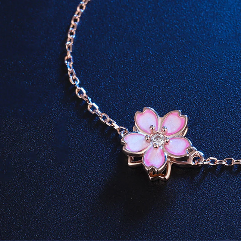 Bracciale a catena con benedizione in fiore di ciliegio in argento sterling 925 Buddha Stones, anello girevole - Image 8
