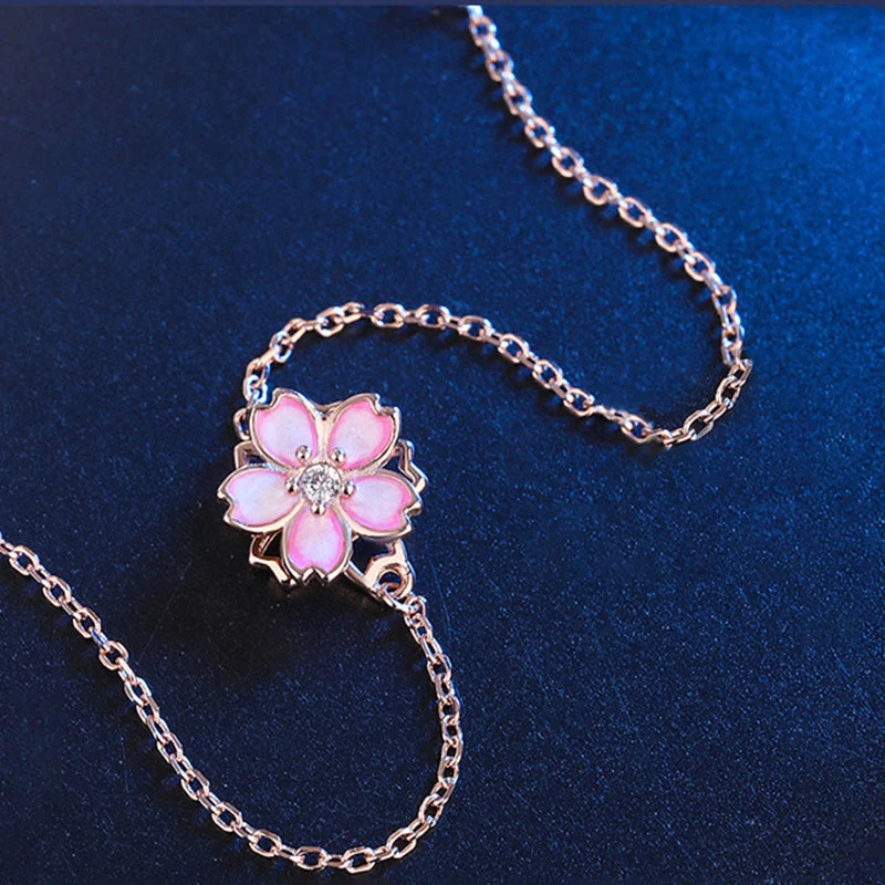 Bracciale a catena con benedizione in fiore di ciliegio in argento sterling 925 Buddha Stones, anello girevole - Image 9